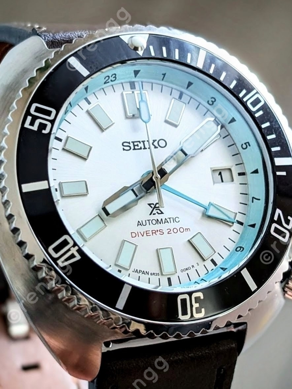 Seiko NH34A GMT Willard Men’s Automatic Diver Watch - White & Light Blue Great - Picture 3 of 9